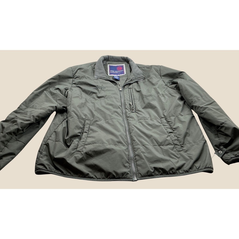 Free Country Vintage Puffer Jacket Quilted Full Zip Olive Green XL Utility